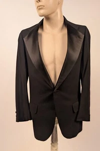 ANTIQUE 1930’S BLACK SUIT JACKET W SATIN LAPELS BY FASHION BILT - Picture 1 of 5