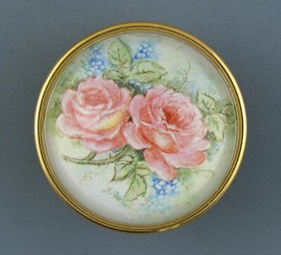 LARGE PICTURE BUTTON WITH CRYSTAL DOME- FLOWERS - Image 1 of 3