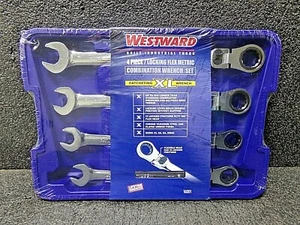 WESTWARD 1LCEI 4 PIECE 12 POINT FLEX Ratcheting Combination Metric Wrench Set - Picture 1 of 8