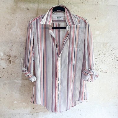 Vintage 1970s Arrow Striped Button-Down Shirt - Butterfly Collar - Men's S/M - Image 1 of 4