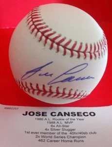JOSE CANSECO SIGNED AUTOGRAPHED BASEBALL - Picture 1 of 2