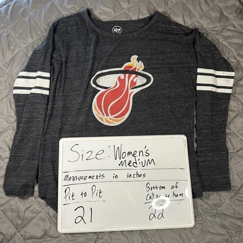 '47 Brand Miami Heat Shirt Womens Medium Gray Longsleeve NBA Retro Jimmy Butler Cover