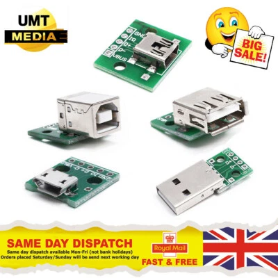 USB Board Type A or B Micro Mini Male Female Breakout Adapter Module Arduino Pi  - Image 1 of 4