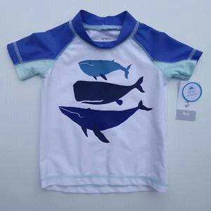 Boys Carters Shark Whale Rash Guard Short Sleeve Shirt NWT New 9 month 9m UPF 50 - Picture 1 of 6