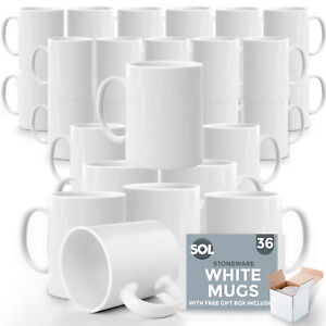 12-36pk Plain WHITE Mugs 11oz Large Coffee Tea Set of Blank Bulk Cups + Boxes