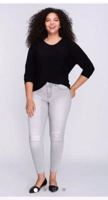 Jeans Lane Bryant tiro bajo súper elásticos ajustados grises destruidos plus nuevos $70 Foto 1 de 4