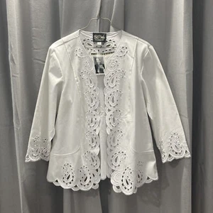 Bob Mackie Wearable Art Jacket Embroidered Cut Outs Paisley White Size Large NEW - Picture 1 of 4