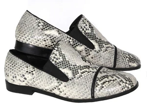 Pour La Victoire 'Lynn Loafer' $327 Gray & Cream Snakeskin Leather Slip On 7.5 - Picture 1 of 7
