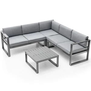 4PCS Patio Furniture Set Aluminum Frame Loveseat Coffee Table Cushions Deck Grey - Picture 1 of 11