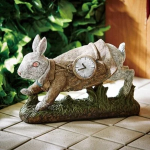 Disney Alice In Wonderland clock Rabbit White rabbit Garden Object Statue - Picture 1 of 2