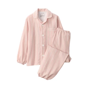 MUJI Kids 100% Organic Cotton Double Gauze Pajamas Pink Stripe FedEx - Picture 1 of 15
