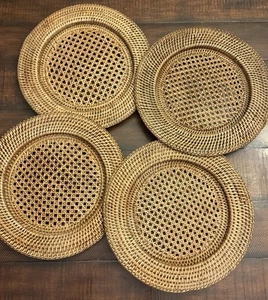 Korbgeflecht Rattan Ladegerät Teller 4er Set Vintage Boho Tischdeko Modern 12,5" - Bild 1 von 13