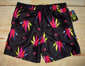 Men's Surf Society Black Stretch Drawstring Lined Swim Board Shorts, Size Large - Picture 1 of 2