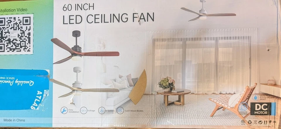 60" Wood Ceiling Fan with Light & Remote, 6-Speed Quiet DC Motor Indoor - Image 1 of 1