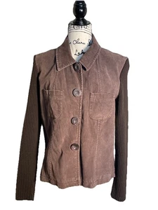 AMI Damen große Vintage braune Lederjacke gerippte Ärmel & Rücken - Bild 1 von 14