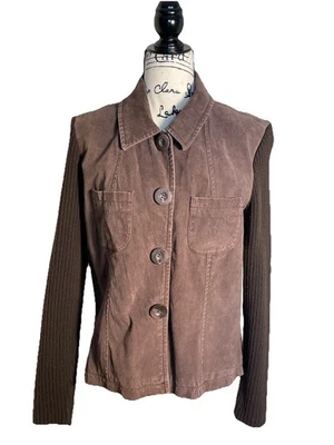 AMI Women’s Large Vintage Brown  Leather Jacket Ribbed Sleeves & Back - Image 1 of 4