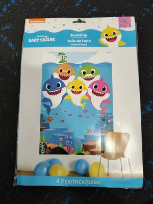 pinkfong Baby Shark Toddler Birthday Party Backdrop 4 Pieces 27.8 x 40.1 - Image 1 of 3