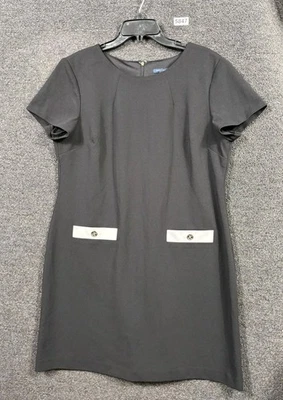 Tommy Hilfiger Womens Faux Pocket Sheath Dress Sz 16 Black White Short Sleeve  - Image 1 of 4