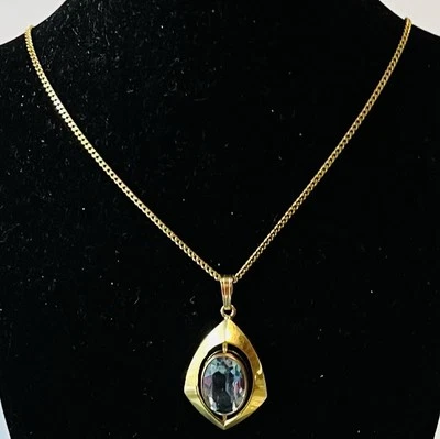 Modeschmuck Kette mit Anhänger, blauer Glasstein , 42 cm lang, 1 mm breit. - Bild 1 von 2