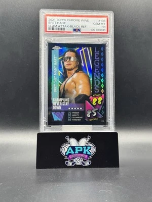 2021 Topps Chrome Slam Attax Bret Hart Black Refractor /10 #136 PSA 10 - Image 1 of 2