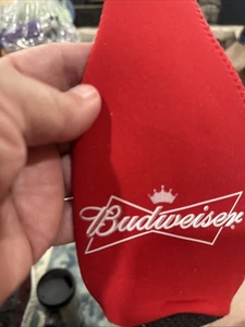 Budweiser Logo Red Beer Bottle Zipper Suit Cooler Koozie Coolie 7” - Picture 1 of 2