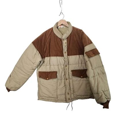 Abrigo acolchado vintage para hombre talla grande marrón tostado años 80 utilitario granja rancho occidental cálido Foto 1 de 4