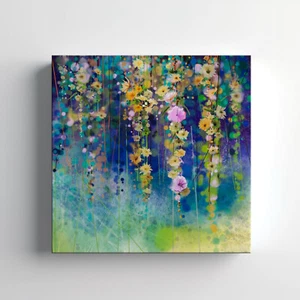 Abstract Spring Flowers Canvas Print Wall Art, Stylish Home Decor Wall Hanging - Picture 1 of 12