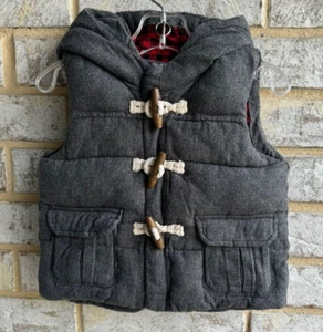 Baby Gap Gray Plaid Flannel Lining Vest Snaps & toggle Closure Size 12-18 M. - Picture 1 of 8