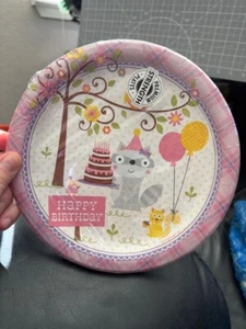 Happy Woodland Girl 8-3/4" Paper Plates 8 Pack Girls Birthday Party Tableware - Picture 1 of 2