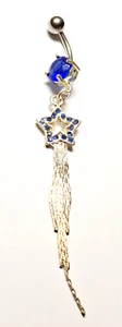 Belly Ring Star Blue Gem Long Dangle Naval Steel  - Picture 1 of 3