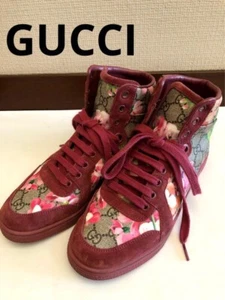 GUCCI GG Logo High Cut Sneakers size 37 Floral Coated Canvas Suede Lace up - Picture 1 of 24