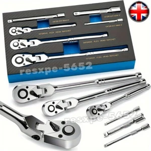 6 Pcs 1/4" 3/8" 1/2" Flex Head Ratchet Set 72 Tooth Swivel Head Ratchet Wrench - Picture 1 of 9