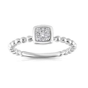 9ct White Gold 0.10ct Real Diamond Beaded Shank Square Top Ring - Picture 1 of 3