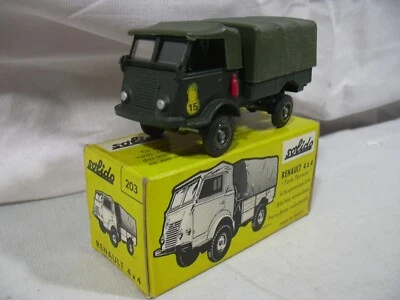 SOLIDO DALIA 1/43 DIE CAST '60 's METAL RENAULT 4X4 CAMION MILITARE 203 W/BOX - Immagine 1 di 4
