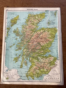 Scotland Physical Map 1917 from Prof Meiklejohn Bartholomew Atlas - Picture 1 of 6