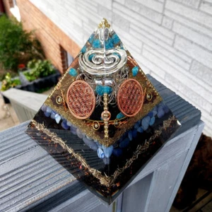 Orgonit Pyramide, 14,5 cm, 4 Blumen des Lebens & Spirale (A7) | Edelstein Orgon - Bild 1 von 5