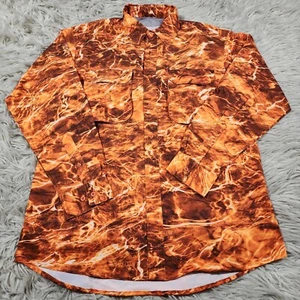 Wohali Outdoors Shirt Men's Large Orange Fishing Blaze Print Long Sleeve Venting - Picture 1 of 10