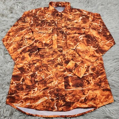 Wohali Outdoors Shirt Men's Large Orange Fishing Blaze Print Long Sleeve Venting - Image 1 of 4