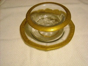 DEPRESSION GLASS GOLD ENCRUSTED MAYO cranberry SAUCE CONDIMENT BOWL - Picture 1 of 3