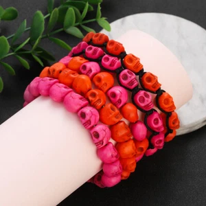 Rock Fashion Men's Natural Stone Skull Beaded Bracelet Punk Terror Ghost Bracele - Picture 1 of 12