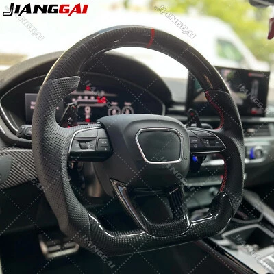 Carbon Fiber Heated Steering Wheel For AUDI B9 A5 Q2 Q5 Q7 Q8 16-19 with CF Trim - Image 1 of 4