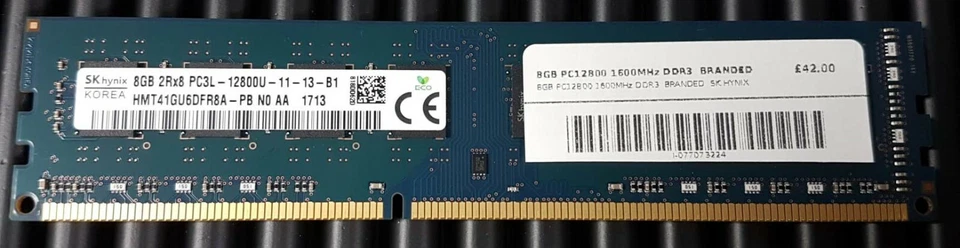 8GB DDR3 1600MHz Desktop RAM SK Hynix HMT41GU6DFR8A-PB 12800U PC3L NEW 1.35v - Image 1 of 1