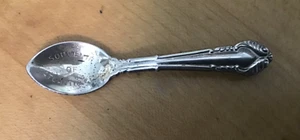 Spilla cucchiaio souvenir argento sterling miniatura vintage 2" Atlantic City NJ~OOAK - Foto 1 di 10