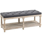 Homcom 2-Tier Bed End Bench, Vintage Stool Button Tufted Window Seat, Grey