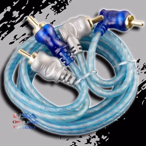 2pc 12 Ft Spiral Twisted Home Marine System Platinum Blue RCA Interconnect Cable - Picture 1 of 2
