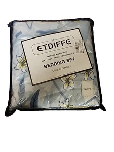 ETDIFFE King Bedding Set Duvet Cover 3 Piece Blue White Yellow Floral - Picture 1 of 8