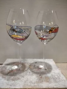 2 ROMANIA MILANO ROUGE RED GOLD WINE STEMS GOBLETS STAINED GLASS LOOK 8 1/4”T - Picture 1 of 5