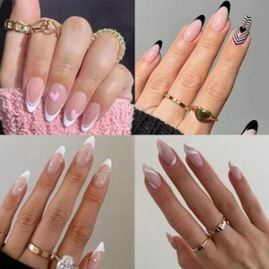 24Pcs French Fake nails Full Cover Nail Tips Press On Baller - Picture 1 of 14