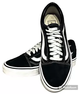 VANS Women/Men’s SS 8/6.5 Black White Stripe Lace Up Sneaker Suede /Canvas - Picture 1 of 7