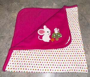 VTG Gymboree Hot Pink Polka Dot Mouse & Baby Reversible Baby Blanket 2010 EUC
